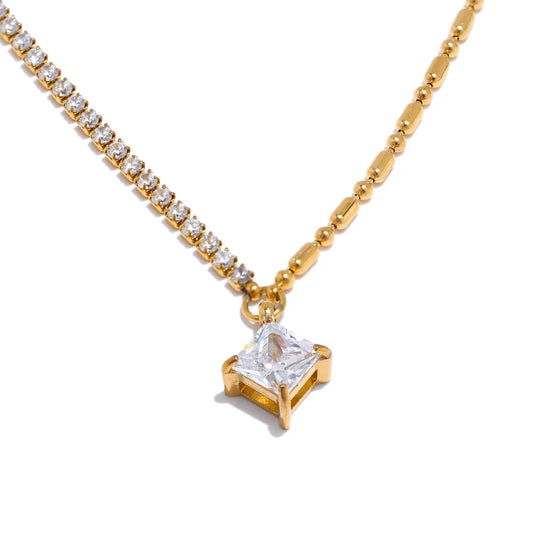 Pendant 316L Stainless Steel CZ Cubic Zirconia Chain 18K Gold Plated Necklace