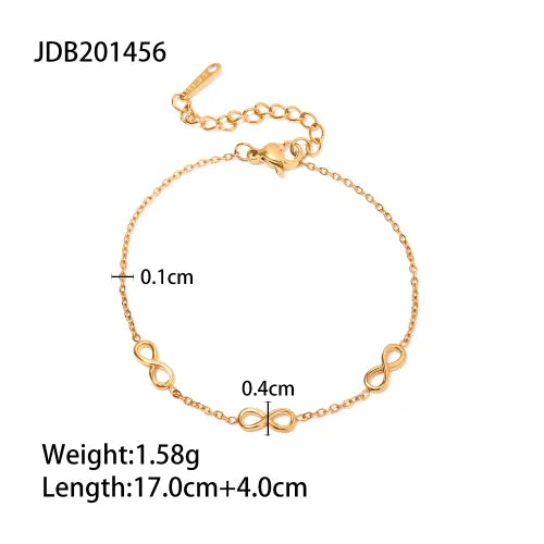 New Pattern Stainless Steel Rice Bead Chain Ring Bracelet 18K Gold Plated