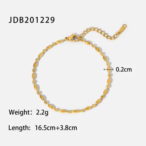 New Pattern Stainless Steel Rice Bead Chain Ring Bracelet 18K Gold Plated