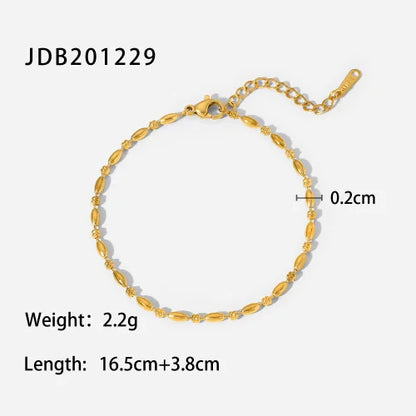 New Pattern Stainless Steel Rice Bead Chain Ring Bracelet 18K Gold Plated