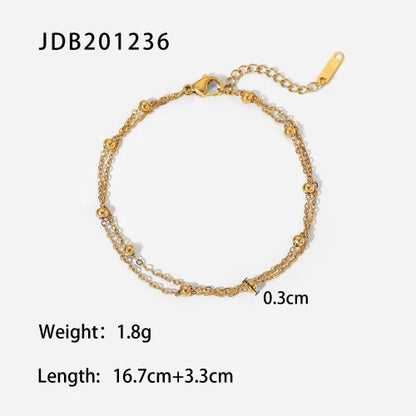 New Pattern Stainless Steel Rice Bead Chain Ring Bracelet 18K Gold Plated