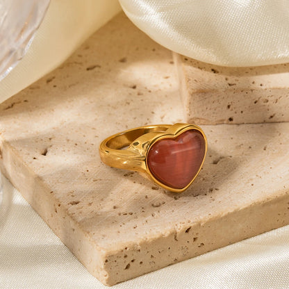 New Pink Opal Natural Stone Stainless Steel 18K Gold Plated Ring